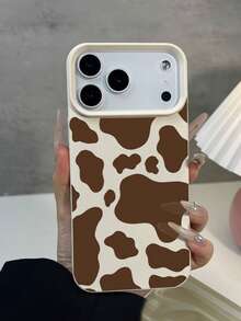 Minimalist Cow Print Pattern Phone Case, Compatible With 17 16 15 14 13 12 11 Mini Pro Max Air Plus, Anti-Drop Matte Back Shell, Smartphone Protective Cover, Daily Use Case, Fashionable Phone Accessory, Creative Design, UV Printed Design, Fashionable Protective Shell, Fashion Enthusiast, Music Lover, Perfect As Birthday Gift - Beige - View 4