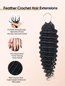 Jessie's Wig 深波浪捲 60g 50股 女性用人髮鉤編髮 14-22英吋 100% Remy 人髮 預分好隱形奇蹟結 羽毛鉤編人髮 波希米亞接髮 自然黑 1B# - S1B - 查看 3