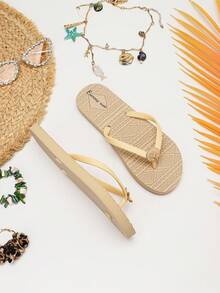 Evertop Surf Summer Ocean Style Oil Drop Shell & Starfish Decor Chain Square Toe Flat Slide Sandals AB Version Asymmetric Sandals Soft Sole Beach Vacation Bohemian Daily Versatile Street Style Original Design - Apricot - View 5