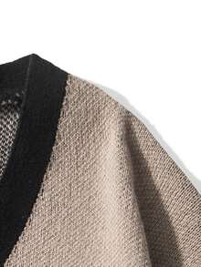 Cartoon Cat Intarsia Knit Cardigan Men V Neck Button Loose Casual Sweater Jacket - Khaki - View 5