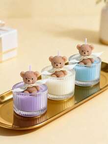 1pc Teddy Bear Candle With Ribbon | Birthday Decoration, Baby Shower Decoration, Gender Reveal Party Decoration, Fragrance Home Decor, Unique Birthday Gift For Girl/Teenagers, Cute Bridal Shower And Holiday Gift (Blue/Pink/White/Purple) - Multicolor - View 11