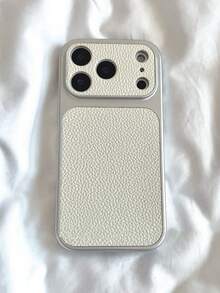 時尚荔枝皮紋大視窗手機殼，相容 iPhone 17 Pro Max 17 Pro 16 Pro Max 15 14 Pro 13 12 Pro 17，相機保護，磨砂軟邊防震保護殼，附便攜手提繩掛繩 - 白色 - View 4
