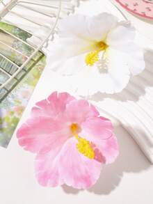 2件組粉色與白色扶桑花人造花髮夾，側夾可用於固定鬆散頭髮、編髮造型裝飾，復古新中式風，溫柔清新優雅，輕奢高級感，酷鹽風，適合旅行、海灘度假、拍照、野餐、派對髮飾 - 彩色 - 查看 4
