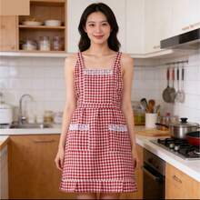 Cute Lace Trim Plaid Apron #Dual-Tone Plaid Apron #Cute Style Apron #Kitchen Apron #Women's Apron #Hand-Wiping Apron #Adjustable Apron #Apron With Large 3D Pockets - One Size Fits All - View 7