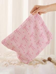 1pc Portable Cosmetic Storage Bag With Bow Pattern Double-Sided Print Travel Zipper Makeup Bag Multi-Functional Toiletry Organizer - Multicolor - View 5