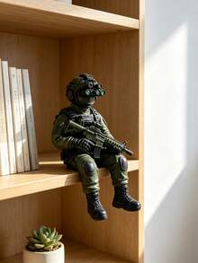 1件特種部隊士兵動作公仔，配夜視鏡與突擊步槍，軍事戰術坐姿人偶，書架桌面裝飾，適用居家與辦公室 - A - 查看 3
