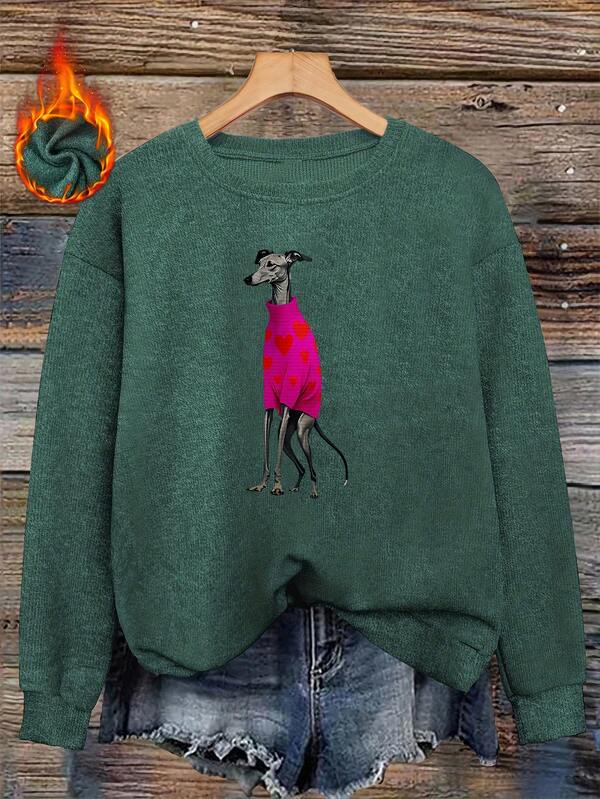 Women's Plus Size Round Neck Solid Color Animal Pattern Fashion Sweater