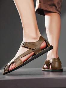 Summer New Roman Casual Men's Shoes Sandals Hand-Sewn Hook And Loop Flat Shoes Headband Shoes - Brown - View 18