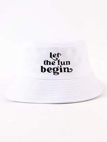 1件女款簡約休閒風印字字母「Let The Fun Begin」漁夫帽，戶外防曬，日常百搭 - Let the fun begin漁夫帽 - 查看 32