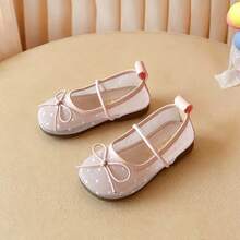 Toddler Girls Polka Dot Mesh Ballet Flats, Breathable Bow Mary Jane Shoes, Children's Daily Party Performance Soft Sole Non-Slip Flat Shoes - Pink - View 3