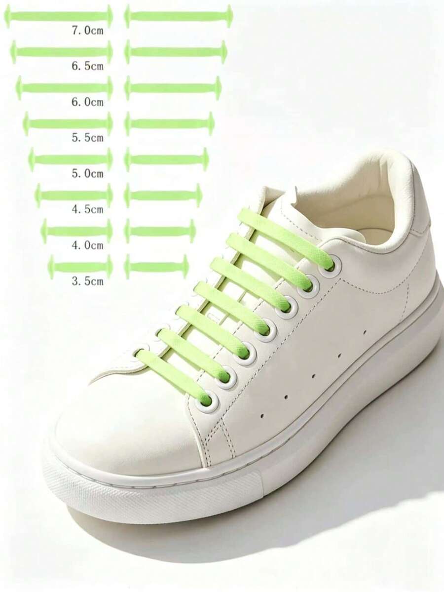 QKC 16pcs Fluorescent No-Tie Shoelaces, No Knotting, Fashionable, Elastic, Suitable For Sports Shoes, Stain-Resistant Easy To Clean, Lightweight, Suitable For Skateboard Shoes, Casual Wear - Blue-green Light - View 1