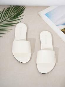 Louis Elegant Women's Shoes, 1 Pair Of Summer Minimalist Pure White Flat Sandals, Round Toe Design Women's House Slippers, Non-Slip Sole Women's Bathroom Slippers, Also Suitable For Beach, Party, Apartment, Vacation And Other Multiple Scenes Commuter White Women's Shoes - White - View 3