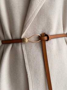 1pc Women's Minimalist Elegant Metal Buckle Leather Belt, Artistic Thin Waist Chain, Fashionable Tie-Up No-Buckle Design, Elegant Dress Decoration, Student And Youth Decorative Belt, Korean Style, Suitable For Summer, Campus, Autumn, Daily Wear And Halloween - Multicolor - View 2
