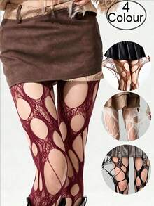 1 Pasang Kaos Kaki Jala Berongga Asimetris Wanita, Tersedia 4 Warna, Cocok untuk Semua Musim, Serbaguna untuk Berbagai Pakaian - MultiWarna - View 1