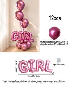 12pcs Boy & Girl Balloon Set, Blue & Pink "BOY" "GIRL" Letter Balloons, Metallic Blue & Magenta Latex Balloons, Suitable For Birthday Party, Baby Shower, Gender Reveal Party Decoration - Multicolor - View 7