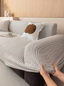1pc 3D Sofa Cover, Multi-Functional Full Coverage Sofa Slipcover, Solid Color Geometric Pattern Design Sofa Protector Holiday Decor High Elasticity All-In-One Sofa Cover, Suitable For All Seasons - Grey - View 5