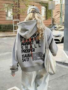 Women's New Autumn/Winter Fashion Letter Print Casual Versatile Sweatshirt With Thermal Lining, Suitable For Daily Wear - Dark Gray - View 4