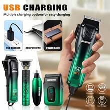 WEEME 4 In 1 Hair Clippers For Men Set Professional, Cordless Men Hair Trimmer + Electric Shavers, Barber Kit For Nose, Body & Bald Head Grooming, LED Display, Precision Cutting, USB Rechargeable, Home & Barber Use(Gradient Green) - View 5