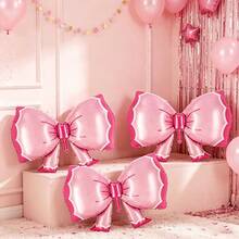 3pcs New Large Pink Bow Aluminum Foil Balloons, Suitable For Birthday Party Decoration, Theme Party Setup, Wedding Decoration, Bachelor Party Decoration, Engagement - View 3