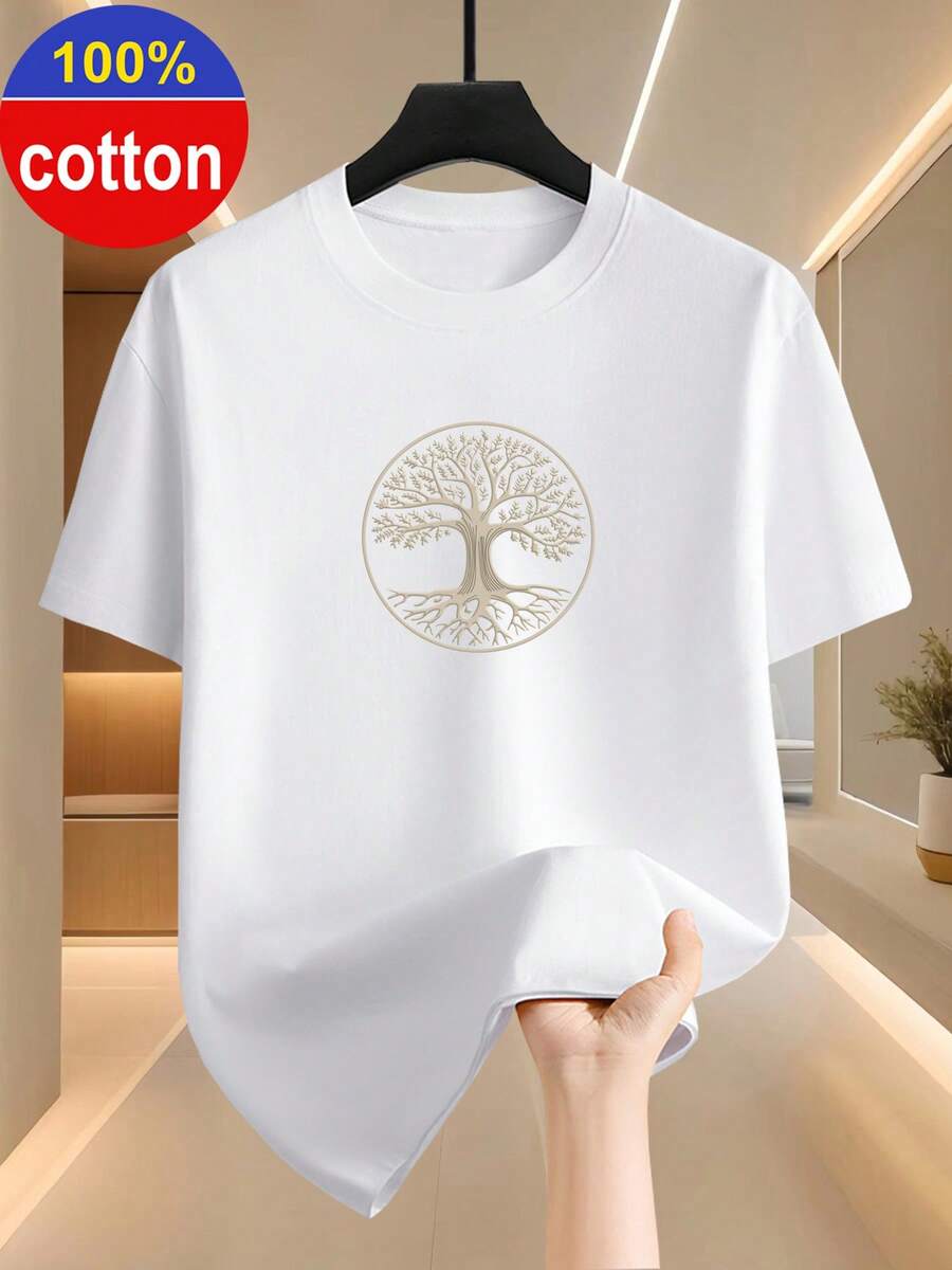 Camicia da uomo estiva a maniche corte in cotone 100%, con motivo albero dei soldi, nera e dorata, traspirante e professionale. Articolo di .