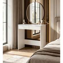 1 Piece Modern Slim Space-Saving Accent Table, 81cm Length Narrow 50cm Depth Two Concealed Storage Drawers, Multi-Scene Hallway Console, Makeup Table, Mini Computer Desk, Apartment Side Cabinet, Cosmetic Organizer Table - Multicolor - View 2