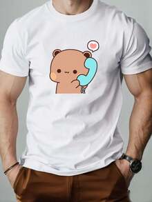 Tricou casual de vară pentru bărbați, cu mânecă scurtă și grafică cu urs - alb - Vizualizare 1