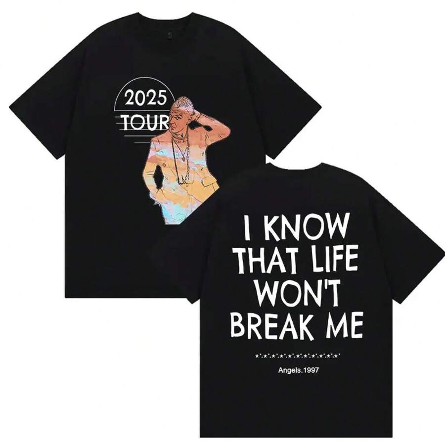 Tour 2025 Merch T-Shirt Herren Retro Hochwertige Mode T-Shirts Mann Lässiges Oversize Baumwoll-T-Shirt Streetwear - Weiss - Übersicht 1
