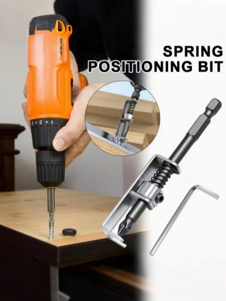 1Pc Spring-Loaded Positioning Screwdriver With Spring-Loaded Bit, Screw Fixing Drill Bit, One-Hand Operation, Universal Screw Fixing Tool, Spring-Loaded Screw Extractor, Anti-Slip Handle, And Sealing Tape, Easy To Carry