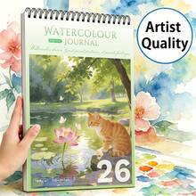A4/A5 Spiral Bound Watercolor Sketchbook, 7 Styles Cute Landscape Cover Watercolor Sketchbook, 180g Thick Acid-Free Watercolor Paper, 26 Pages, Beginner Art Student Painting Book, Portable Watercolor Sketching Notebook; Student, Teenager, Amateur Painting Enthusiast Art Supplies, Suitable For Sketching, Watercolor Illustration, Hand-Drawn Creation - Single Piece - View 1