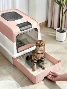 Oversized Pull-Out Square Litter Box, Dimensions 50*35*37 Cm, Double-Door Design, Closed/Semi-Closed Style, Detachable, Odor-Proof And Easy To Clean, Comes With A Matching Litter Scoop. - one-size - View 7