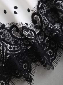 Damen Sommer weiß Midi-Rock, lässig eleganter Polka Punkt Spitze Patchwork Klassischer Stil Langer Rock, geeignet für Strand, Club und Straßenmode - Weiss - Übersicht 11