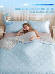 Sakura-Pink Cooling Fiber Summer Quilt (Single Item) – Lightweight And Breathable; Suitable For Sleeping Directly Against The Skin; Fits Twin, Full, Queen, And King Sizes; Ideal For Home Or Student Use (Pillowcases/Pillows Not Included) - Sky Blue - View 9