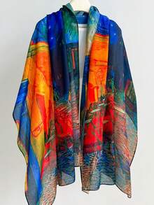 1pc 2026 Fashion Spring/Summer Thin Ink Print Gauze Scarf Street Beach Towel 80*182cm Extra Long Silk Scarf Women Breathable Versatile Floral Print Shawl Headscarf Scarf Wrap Suitable For Travel, Photography, Check-In - Multicolor - View 20