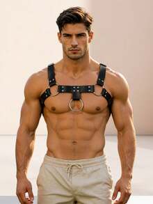 1pc Men PU Leather Chest Harness Belt Body Decortive Belt For Goth Punk Festival Clothing Accessories - Black - View 1