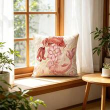 1pc Lotus & Goldfish Print Pillow Case, Japanese Koi Design Pattern, Machine Washable With Zipper Closure, Suitable For Indoor/Outdoor Home Decor Decorative Pillow Cover, Bedroom Decoration, Durable Fabric, Decorative Pillow, Cozy Home Enthusiasts, Double-Sided Print Pillow Case, Versatile Decorative Pillow Cover, 2D Flat Print (Pillow Insert Not Included) - Multicolor - View 6