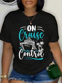 100% Cotton Cruise Ship Family Cruise Vacation Matching Couple Funny T-Shirt,, 's Graphic Tee Black Tops Summer Tee Fashion Shirts - Black - View 1