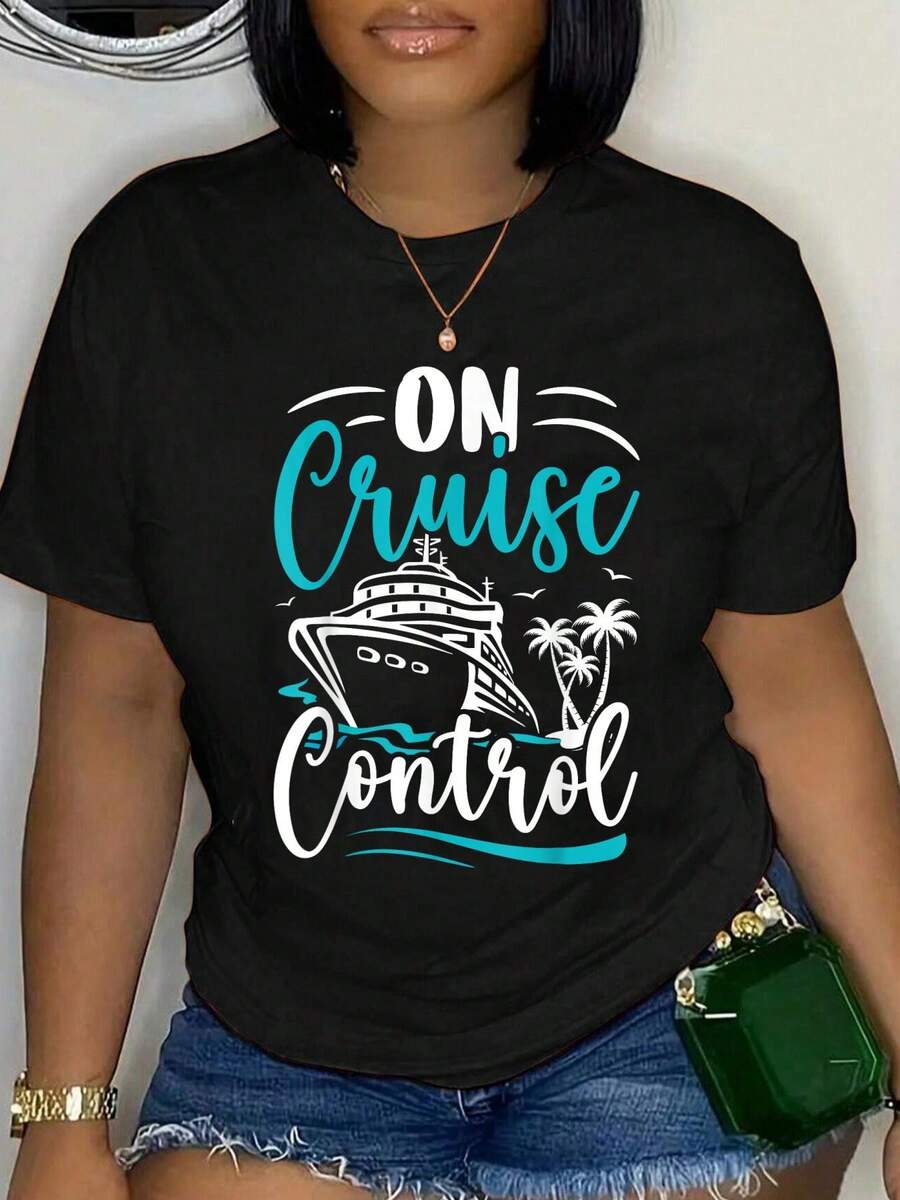 100% Cotton Cruise Ship Family Cruise Vacation Matching Couple Funny T-Shirt,, 's Graphic Tee Black Tops Summer Tee Fashion Shirts - Black - View 1