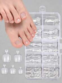 120pcs Solid Color Transparent Short Press-On Toenails, Nail Art Supplies - Clear - View 1