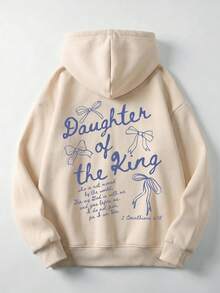 Minimalist Hooded Sweatshirt With Handwritten Art English Short Phrase, Daily Commute Casual Long Sleeve Pullover Top Fall - Apricot - View 3