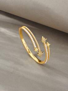 金色手鍊套組，百搭銅材質鑲鋯石，適合日常穿戴、聚會、約會、派對，適合作為禮物 - 金色 - 查看 5