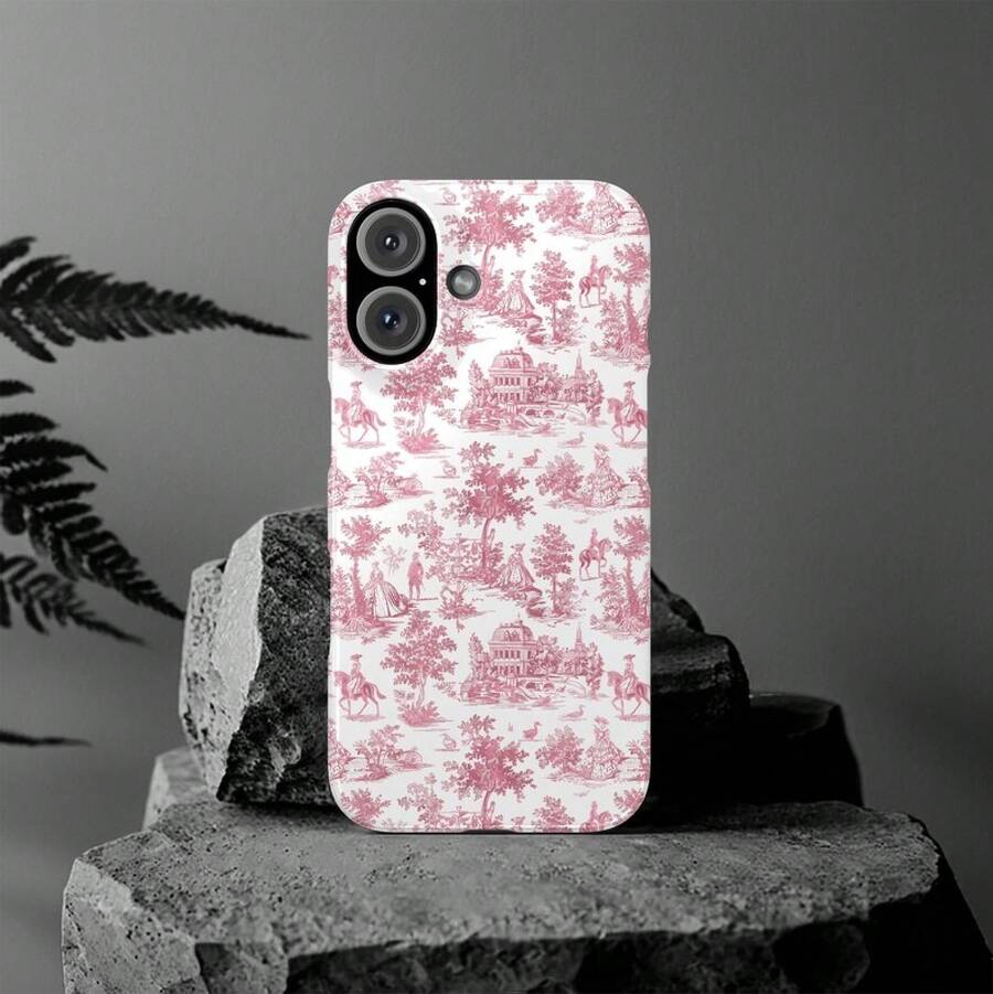 Slim Pink Retro French-Style Phone Case, Suitable For IPhone16 Pro Max|  15 Cases|  15 Pro Max Phone Case, 14, 14 Pro - White 1 - View 1
