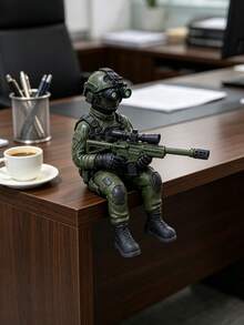 1pc Sitting Tactical Soldier Figurine, Soldier Display Statue With Night Vision Goggles, Collectible Decor, Multi-Purpose Home Decoration, Bookshelf Display, Game Room Desktop Ornament, Graduation Gift, Gift For Military Enthusiasts And Fans - Soldier - View 2