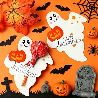 100pcs Halloween Lollipop Card Set - Holiday Candy Decoration Paper Craft, Featuring Cute Pumpkin Pattern, Suitable For Halloween, Party Gifts And Gift Decoration, No Power Required