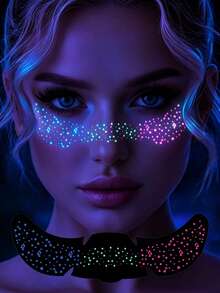 6 Folhas de Tatuagens Temporárias que Brilham no Escuro com Glitter, Adesivos de Tatuagem Facial de Sardas, Tatuagens de Luz Negra para Decorações de Festa Neon, Maquiagem de Cosplay, Fantasia de Halloween, Acessórios de Rave, Lembrancinhas de Festival - Multicolorido - Visão 5