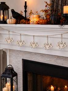 5pcs Triple Ghost Hollow Hanging Flag Garland, Halloween Autumn Harvest Thanksgiving Horror Farmhouse Country Style, Fireplace Window Front Door Wall Party Eerie Autumn Holiday Porch Living Room Indoor Seasonal Decor Hanging Ornament Gift - Multicolor 3 - View 2