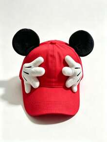Disney, 1pc Cute Mickey & Minnie Ears Baseball Cap, Adjustable Outdoor Cartoon Casual Hat, Designed With Mickey Hand Details And Ear Decorations, With Its Adorable Cartoon Style, It's Perfect For Theme Park Visits, Outdoor Sports, Daily Wear, Travel, Parties And Holiday Occasions. Unisex Design - An Ideal Gift For Friends And Family! (Men's Baseball Cap, Women's Baseball Cap, Summer Sun Hat) - Red - View 8