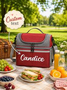 Personalized Double-Layer Insulated Lunch Bag, Customizable Name/Text, Large Capacity Insulated Tote Bag, Suitable For Office, Travel, Detachable Shoulder Strap And Ice Pack System, Oxford Fabric Insulated Bag, Non-Food Contact - Multicolor - View 3