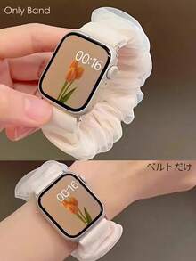 適用於 錶帶 38/40/41/42/44/45/46/49/S11-42mm，女款白色抓皺式錶帶，柔軟彈性替換腕帶，適合 Series 11 10 9 8 7 6 5 4 3 2 1 Ultra 智慧手錶配件，日常休閒穿搭，返校季 - 米白 - 查看 7