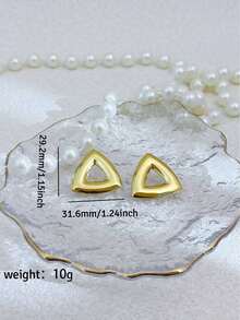Pendientes de botón triangulares huecos y gruesos para mujer, de acero inoxidable hipoalergénico pulido, geométricos exagerados, joyería minimalista vintage - Multicolor - Ver 3