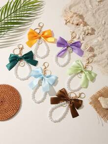 1pc Fashion Minimalist Faux Pearl Bow Keychain, Suitable For Bag Accessories, Keyring Pendant, Best Gift For Friends, Party Favor - Multicolor - View 1